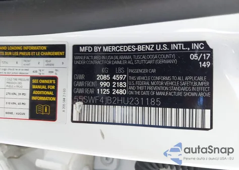 2017 Mercedes-Benz C 300 Sport from USA, damaged, VIN 55SWF4JB2HU231185